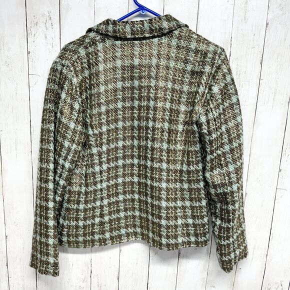 Chicos Jacket Women 0 M/L Brown Full Zip Bomber Plaid Tweed Lined Preppy Shiny - Picture 3 of 3